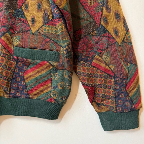 Patchwork pattern knit oversized cardigan wool blend pockets multicolor rare - Picture 4 of 10